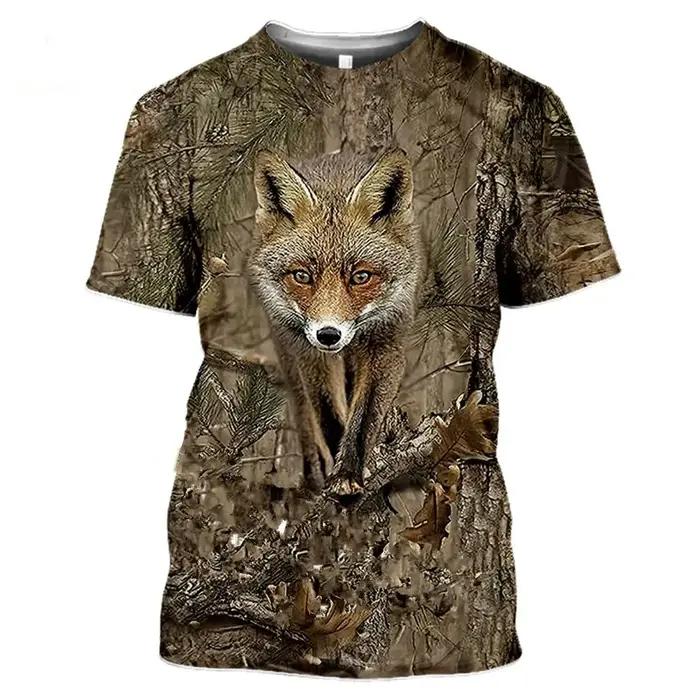 T-shirt camouflage chasse homme animal sanglier 3d décontracté été printemps occasionnels pull à manches courtes polyester élasthanne extensible respirant séchage rapide