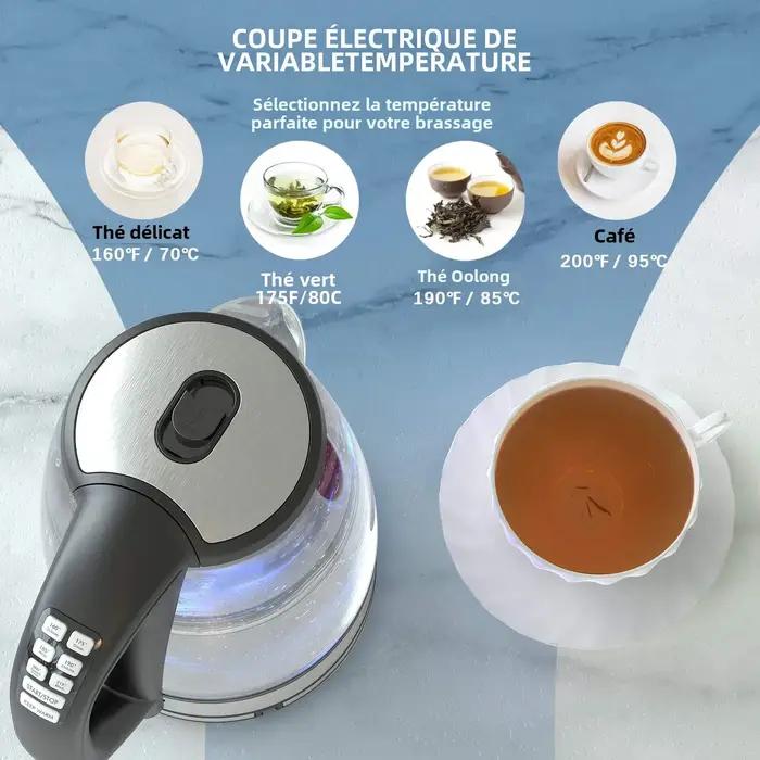 Bouilloire Électrique en Verre DEVISIB à Température Variable avec Fonction de Maintien au Chaud pour Thé et Café Occasions Spéciales Réunions Familiales et Amicales
