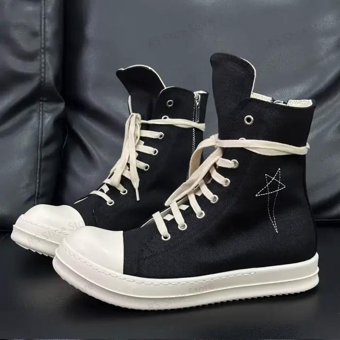 Ro Design classique botte en toile noire chaussure haute hommes chaussures décontractées de luxe fermeture éclair femmes