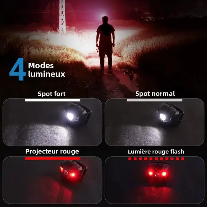 BORUiT 3W puissant Mini lampe frontale lumière rouge phare LED 4 modes étanche tête torche Camping chasse