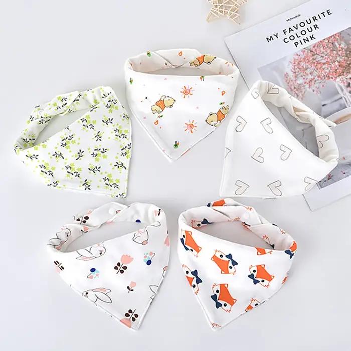 Bavoirs Triangle Double en coton pour bébé, 5 pièces/lot, serviette de salive imprimée de dessin ani
