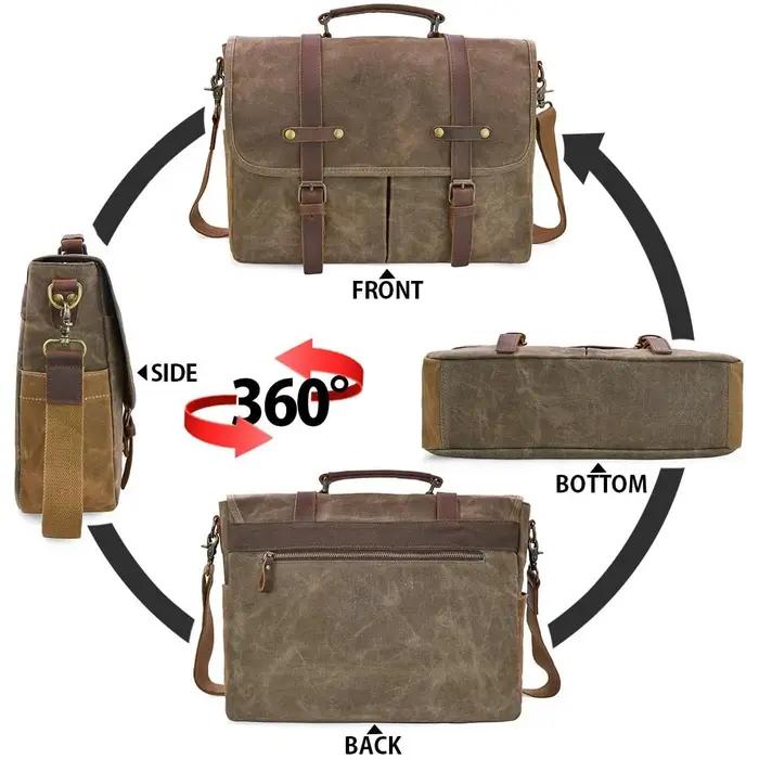 Sac messager de grande capacité pour hommes, sac en toile robuste pour ordinateur portable 15.6 pouc