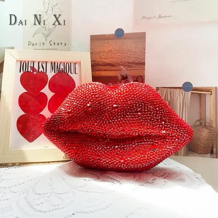 Dai Ni Xi-Sacs de soirée en cristal rouge pour femmes, sac à main de mariage pour dames, diamant com