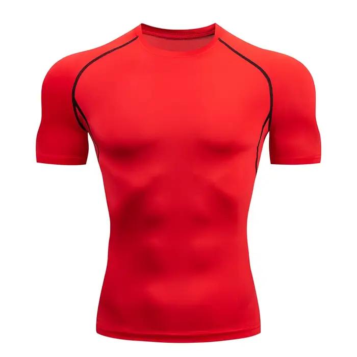 Hommes course Compression T-shirt à manches courtes Sport t-shirts Gym Fitness sweat mâle Jogging su