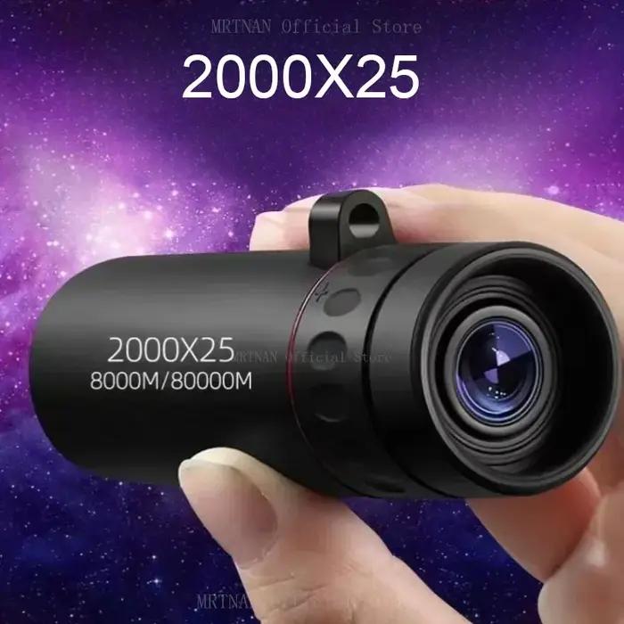 Monoculaire HD 2000x25 Mini Portable avec Support Téléphone pour Camping Extérieur Chasse Observation Ornithologique
