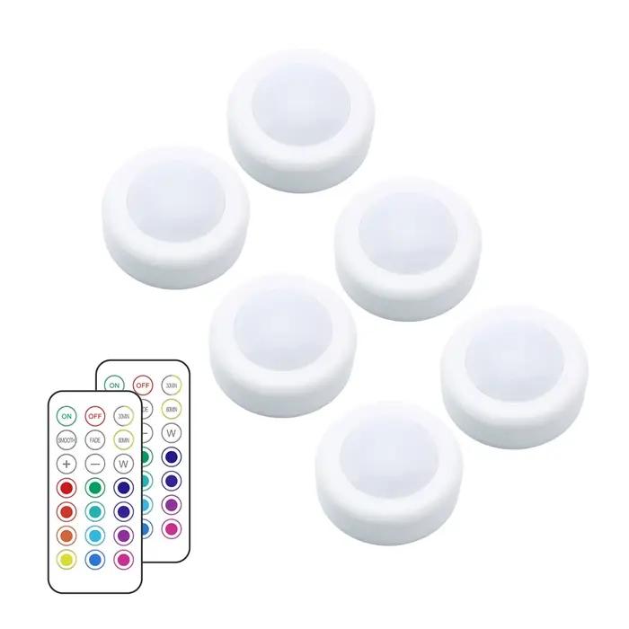 Rondelle lumineuse LED RVB avec télécommande lampe à coller pour la maison cuisine mur armoire ambiance multicolore bleu marine marron orange facile à installer
