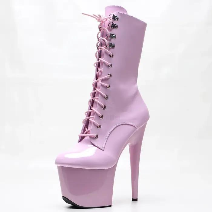 Bottines à plateforme sexy avec talons aiguilles de 7 pouces pour femmes, bottes modernes à lacets pour soirée et pole dance