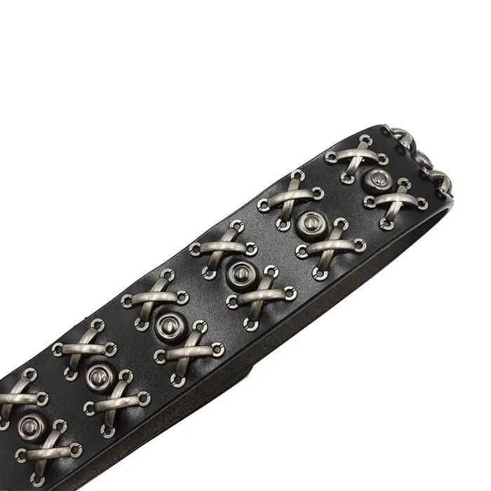 Rivet en métal Cowboy Ceinture en cuir véritable peau de vache hommes Ceinture Punk Rivet jean ceint
