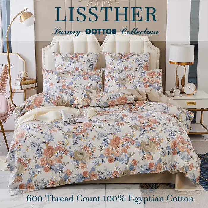 Ensemble de housse de couette 3 pièces 600TC 100% coton égyptien, imprimé Floral de jardin Vintage,