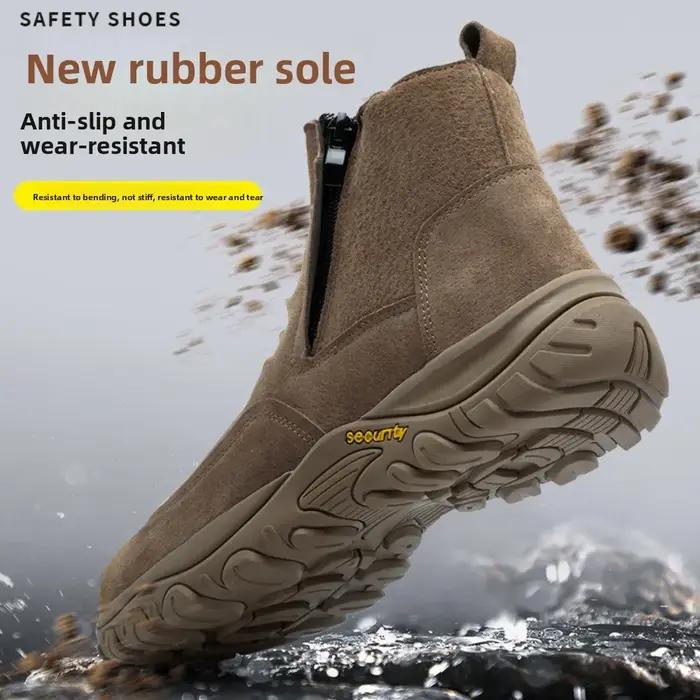 Chaussures de sécurité en cuir respirant à enfiler avec embout en acier, résistantes aux chocs, aux perforations, à la chaleur, aux étincelles et au soudage, durables