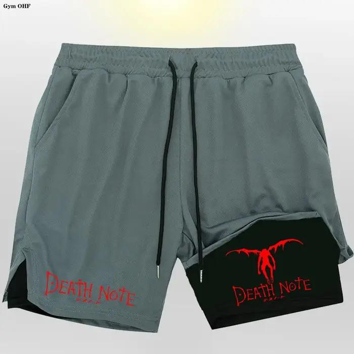 Hommes Shorts 2 en 1 Double pont Anime Death Note séchage rapide Gym Runnung Sport