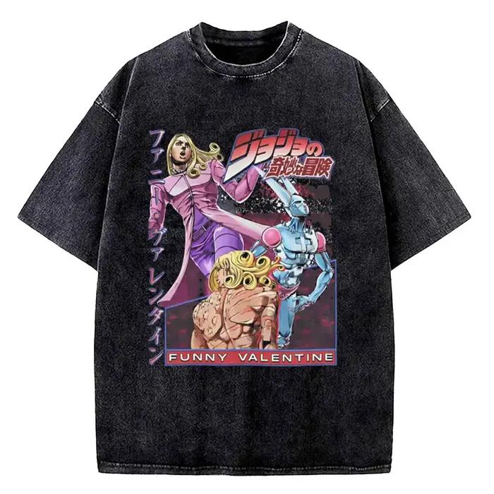 Tshirt graphique jojo bizarre adventure johnny joestar homme vintage manga drap fin bleu ciel beige brun noir hauts harajuku occassions estivales