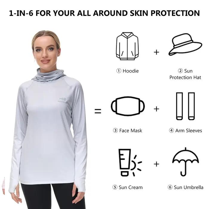 Bassdash – sweat à capuche de pêche pour femmes, chemise avec masque facial, trous de pouce, randonn
