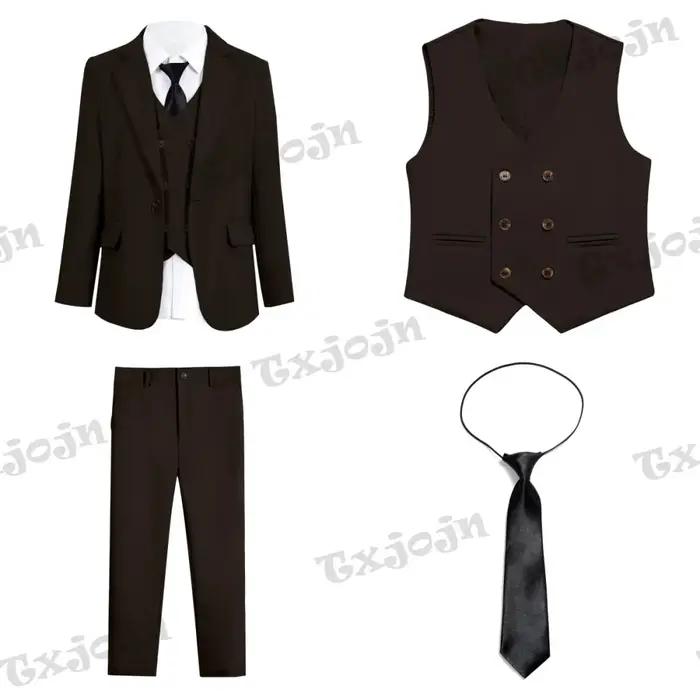 Ensemble de smoking marron à col châle pour enfants de 3 à 14 ans, costume élégant à un bouton pour