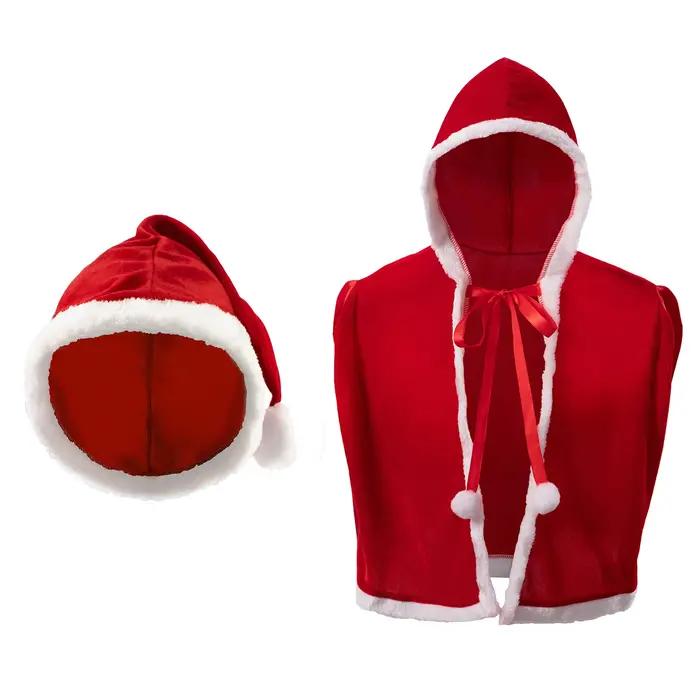 Cape de châle de Père Noël en velours de Noël, Crops sexy, Everak à capuche avec chapeau, Costume de Noël, Vêtements pelucheux Cosplay, Nouvel An