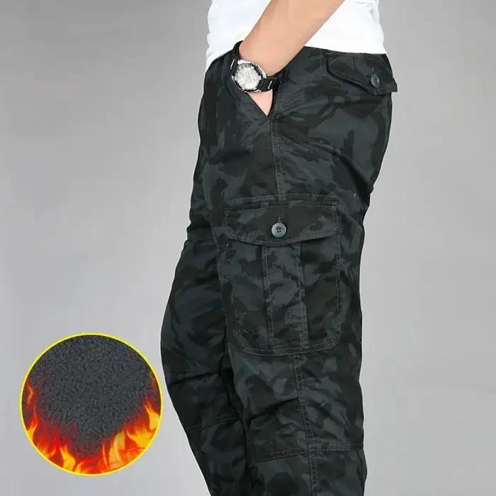 Pantalon cargo hiver chasse double couche polaire épais camouflage tactique confortable homme