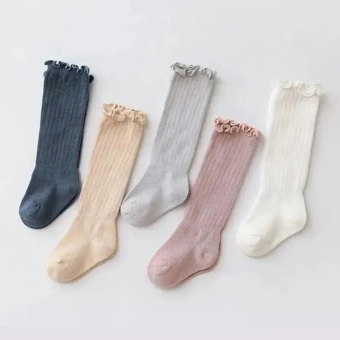 3 paires/lot bébé filles chaussettes dentelle froufrous solide coton longue genou haute enfants chau
