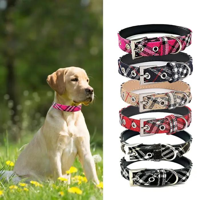 Collier pour animaux de compagnie tissu à carreaux collier pour chien classique PU chien marche chien fournitures pour animaux de compagnie quatre saisons sortie