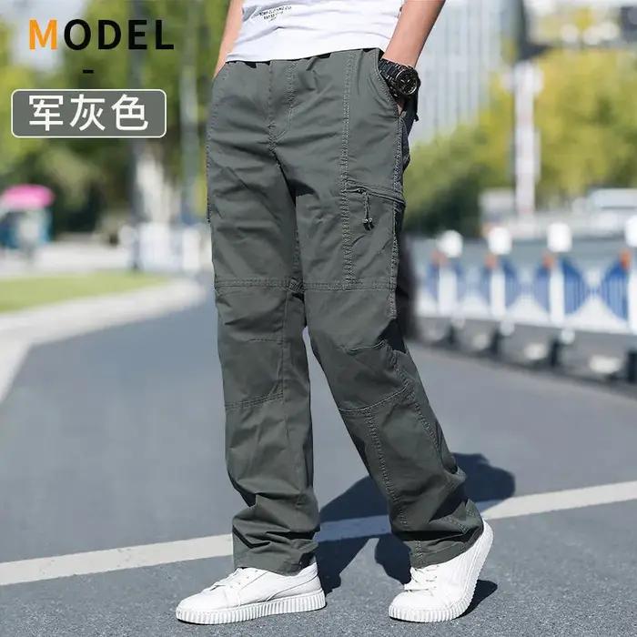 Pantalon cargo homme oversize gris 2025 - Coupe droite polyvalente pour travail et casual