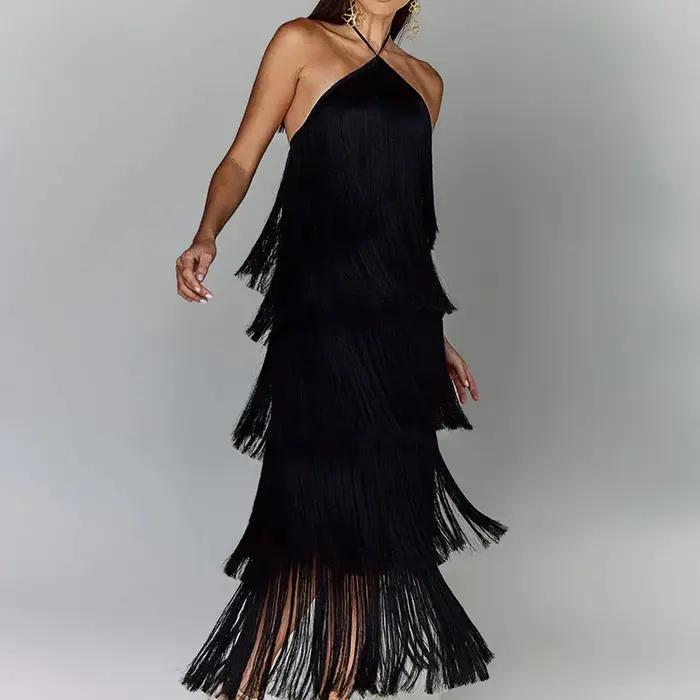 Robe maxi patchwork à pampilles pour femmes