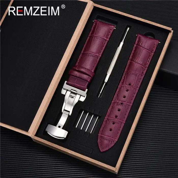 Bracelet montre cuir véritable 18-24mm boucle papillon homme femme remplacement strap + boîte