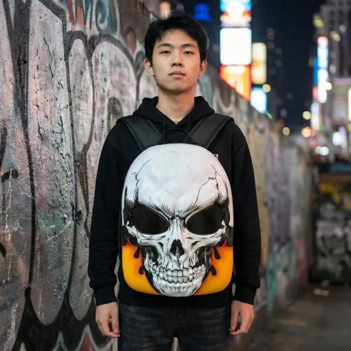 Sac à dos de moto à coque rigide avec crâne LED 3D, avec yeux programmables, contrôle par applicatio