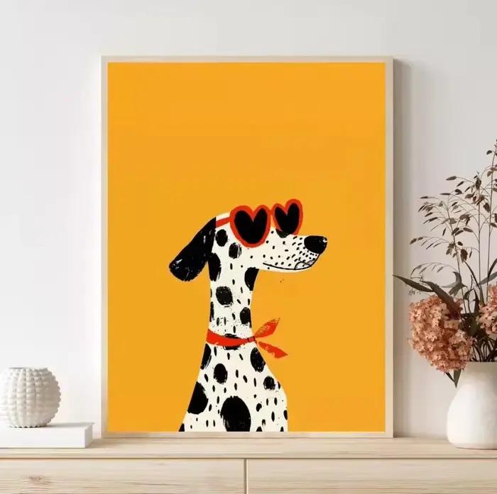 Affiche d'illustrations de chien de dessin animé coloré