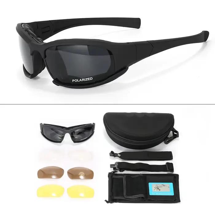 Lunettes tactiques 4 lentilles polarisées pour chasse - protection vent, poussière et UV400 complète