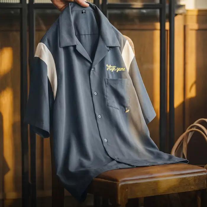 Chemise Maden pour homme, style rétro, col cubain brodé, tissée, légère, ample, décontractée, pour le quotidien, manches courtes, été