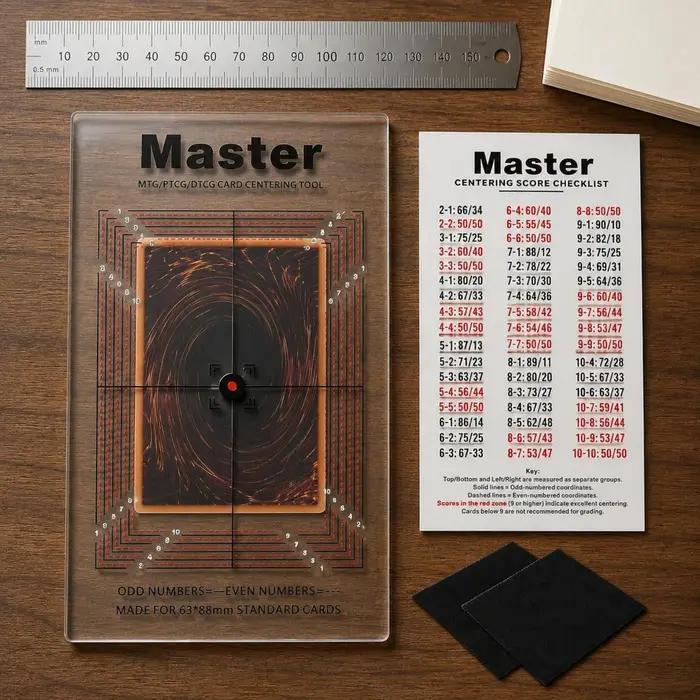Outil de centrage avec marquages rouges à trait, planche de centrage pour cartes à collectionner, cible à croix, accessoires pour collectionneurs