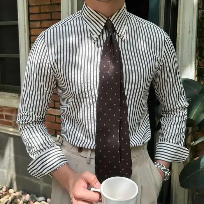 Chemise rayée à manches longues pour hommes