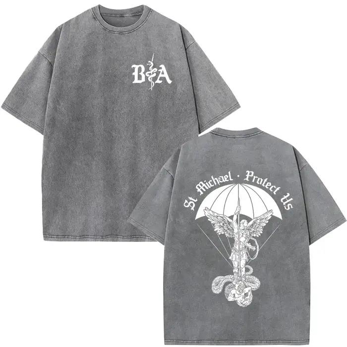 T-shirt vintage délavé Justicia Brothers in Arms à impression double face, vêtements pour hommes, t-