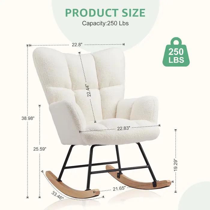 JIan Teddy-Fauteuil à bascule en tissu avec dossier haut, siège rembourré, fauteuil inclinable d'app