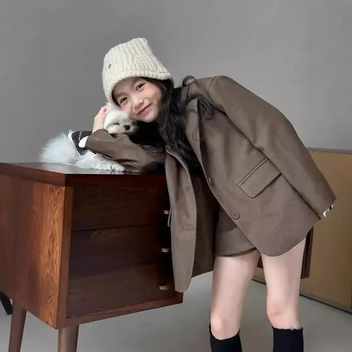 Ensemble jupe de costume pour enfants et filles, veste ample et short, à la mode, vêtements pour enf