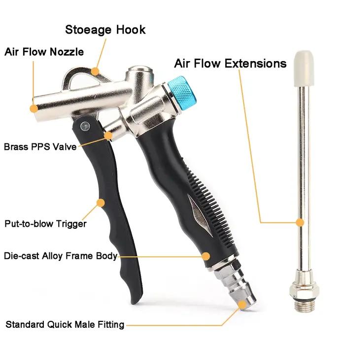Pistolet à poussière d'air réglable, pistolet à soufflage d'air portatif à 2 voies, outil pneumatiqu