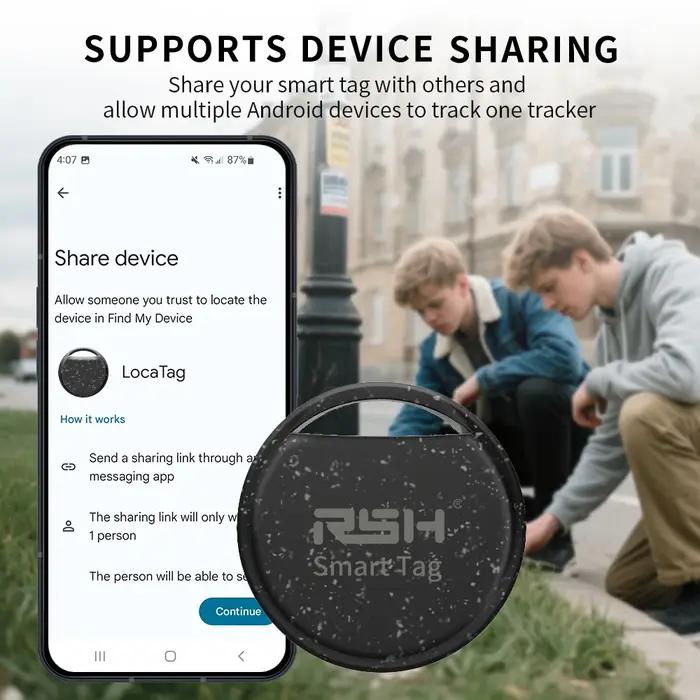 Smart Tag RSH pour Android - Étiquette intelligente en matériau écologique - Système de suivi anti-perte pour clés, animaux de compagnie et effets personnels - Compatible avec Google Find Hub