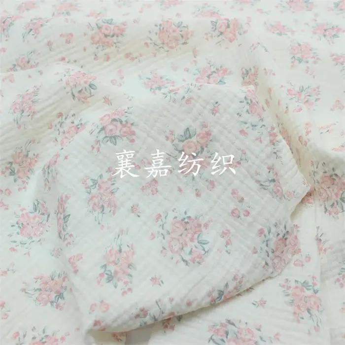 Tissu crêpe en coton pour bébé, Double gaze florale, 135x50cm, pour pyjama, vêtements pour enfants, tissu à coudre