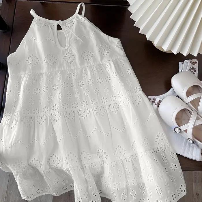 Bear Leader – robe d'été pour filles, Design découpé, à la mode, écharpe, blanche, vacances, longueu