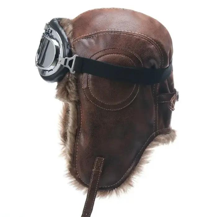 Chapeau de bombardier d'hiver pour hommes, avec lunettes, pour moto en plein air, coupe-vent, chaud,