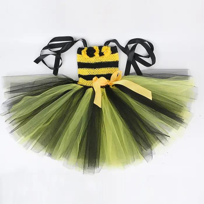 Costumes d'abeilles à fleurs pour bébés filles, robe Tutu jaune et noire avec ailes, tenues d'annive