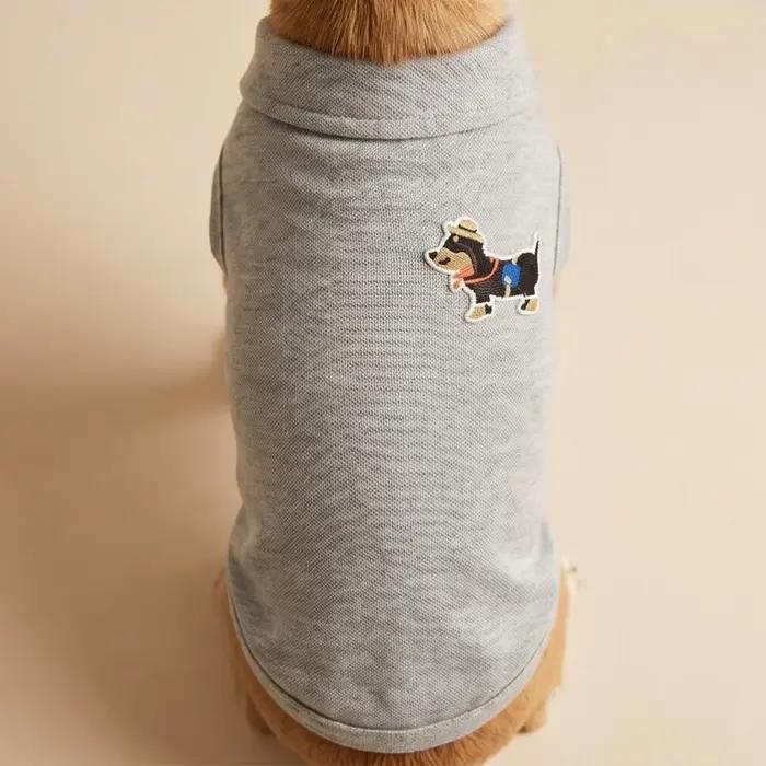 Polo brodé pour chien Teckel de dessin animé, doux et respirant, sans manches, tenue quotidienne pour la maison et les promenades en extérieur