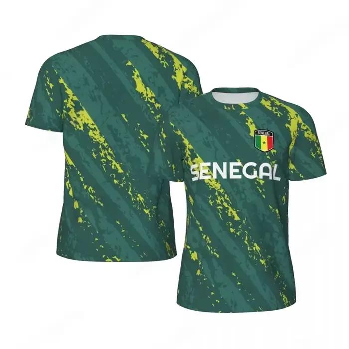 Maillot de football à manches courtes pour hommes, avec motif du drapeau du Sénégal, séchage rapide, respirant, léger, pour les passionnés adultes