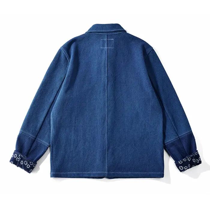 Vintage Indigo Veste Hommes Français Workwear Cargo Outillage Veste Automne Hiver Bleu Teint Kendo T