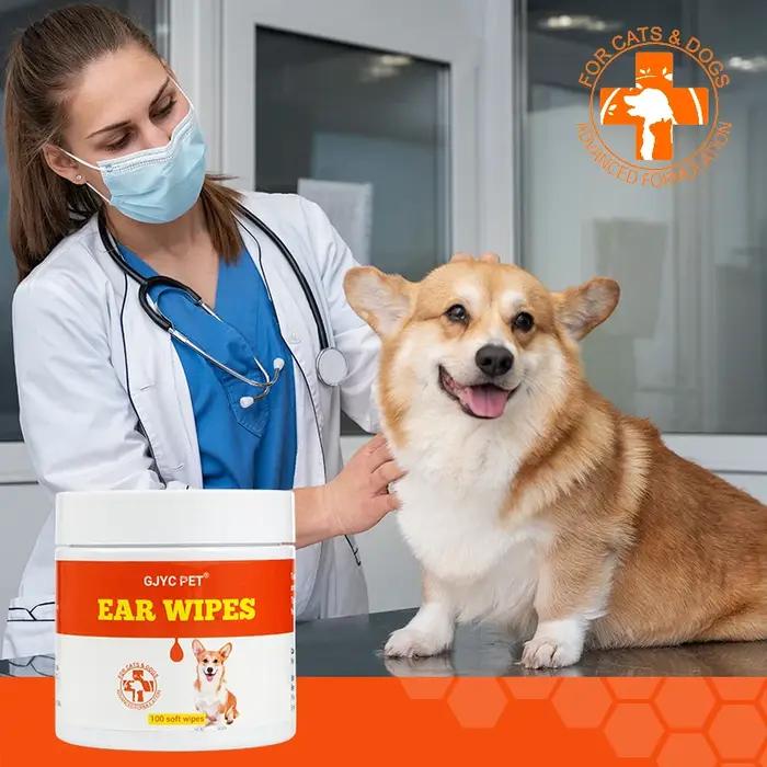 Lingettes humides pour oreilles d'animaux de compagnie non toxiques anti-acariens soulageant les démangeaisons pour chiens chats 100 pièces hygiène auditive durable
