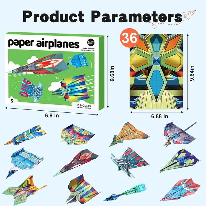 Kit d'avions en papier de 12 styles, papier origami coloré, avion artisanal fait à la main, cadeau pour étudiants, garçons et filles