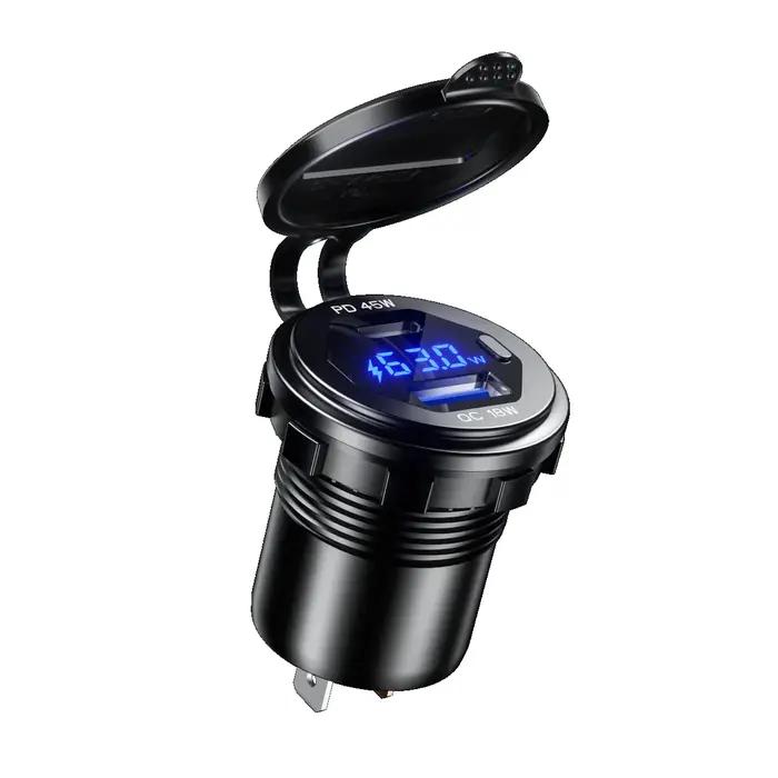 Prise de chargeur de voiture USB 45W type-c PD QC3.0, 12V 24V, Charge rapide, interrupteur de voltmè