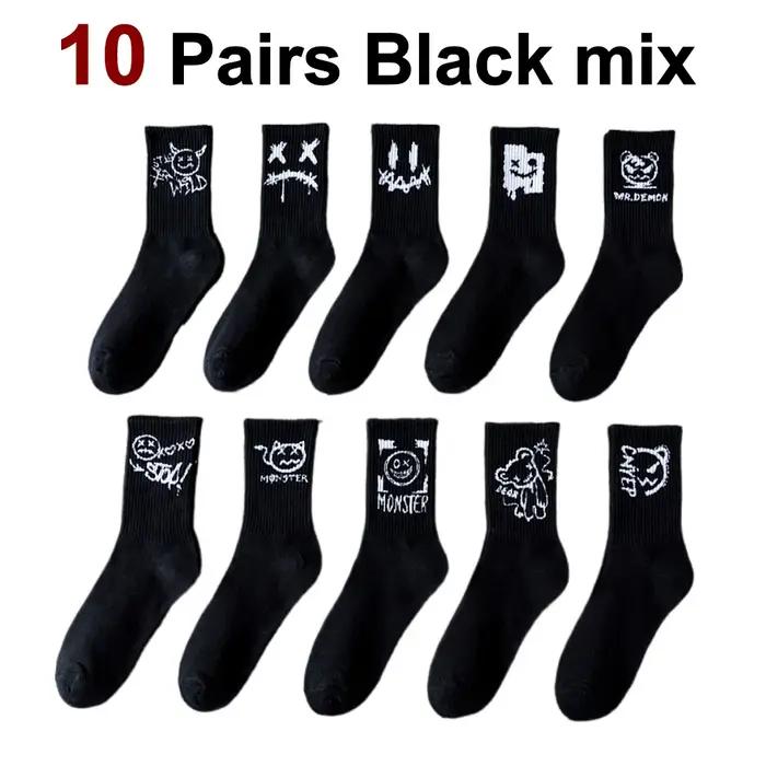 Chaussettes homme motif graffiti tricotées toutes saisons confortables respirables couple 10-20 paires