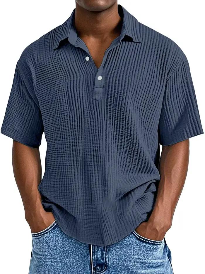 Polo Homme 2025 – Chemise Décontractée à Boutons Manches Courtes Couleur Unie pour l'Été – Vêtement