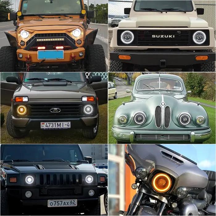 7 "phare Led de voiture pour Lada Niva 4x4 7 pouces H4 phares Led yeux d'ange pour Jeep Wrangler tou