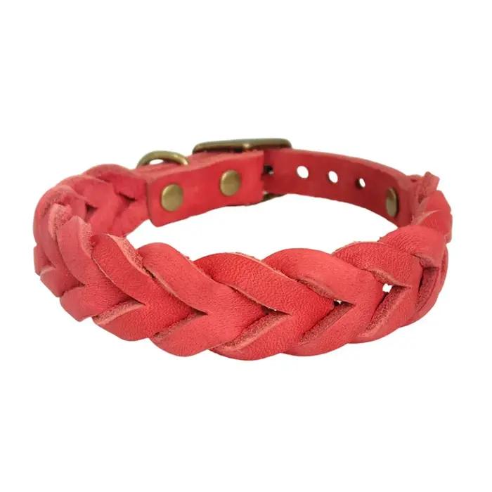 Colliers pour chiens en cuir véritable tressé